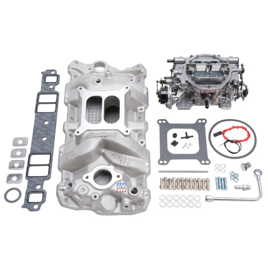 Edelbrock Manifold And Carb Kit Performer RPM Small Block Chevrolet 1957-1986 Natural Finish - My Store