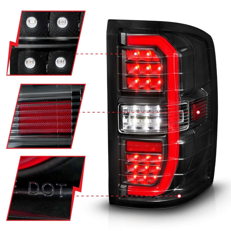 ANZO 14-18 GMC Sierra 1500 Full LED Taillights Black Housing Clear Lens (w/C Light Bars) - Mammoth Racing -
