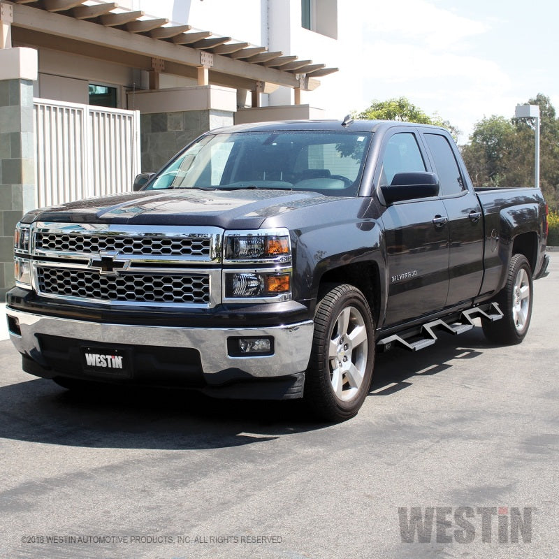 Westin 14-18 Chevrolet Silverado 1500 DC 6.5ft Bed HDX Stainless Drop W2W Nerf Step Bars - Tex. Blk - Mammoth Racing -