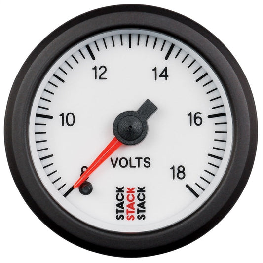 Autometer Stack 52mm 8-18v Pro Stepper Motor Battery Voltage Gauge - White - My Store