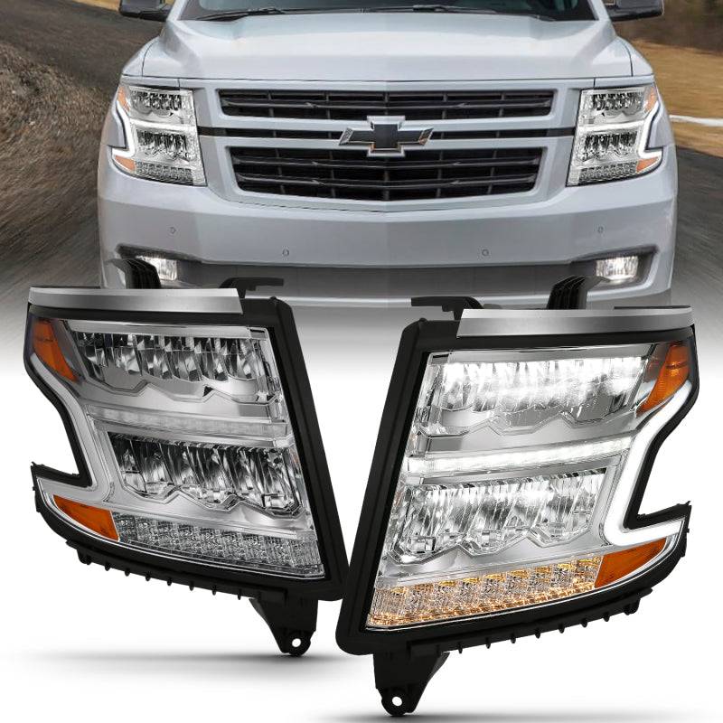 ANZO 15-20 Chevy Tahoe/Suburban LED Light Bar Style Headlights w/Sequential Chrome w/Amber - My Store