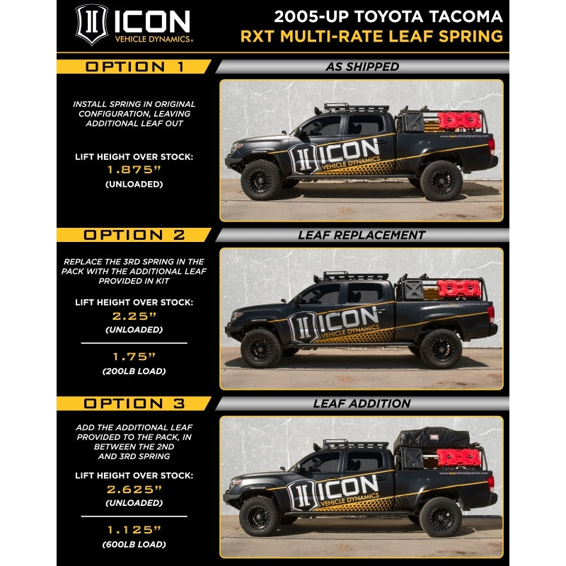 Icon 2005+ Toyota Tacoma Multi Rate RXT Leaf Pack w/Add In Leaf - Mammoth Racing -