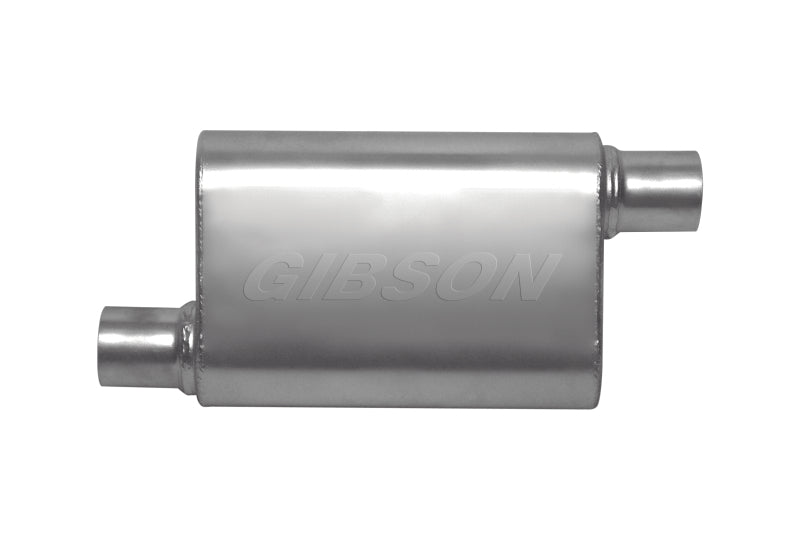 Gibson CFT Superflow Offset/Offset Oval Muffler - 4x9x18in/2.25in Inlet/2.25in Outlet - Stainless - Mammoth Racing -
