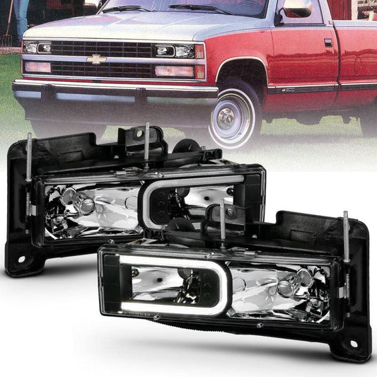 ANZO 1999-2000 Cadillac Escalade Crystal Headlights Light Bar Black Housing (Pair) - My Store