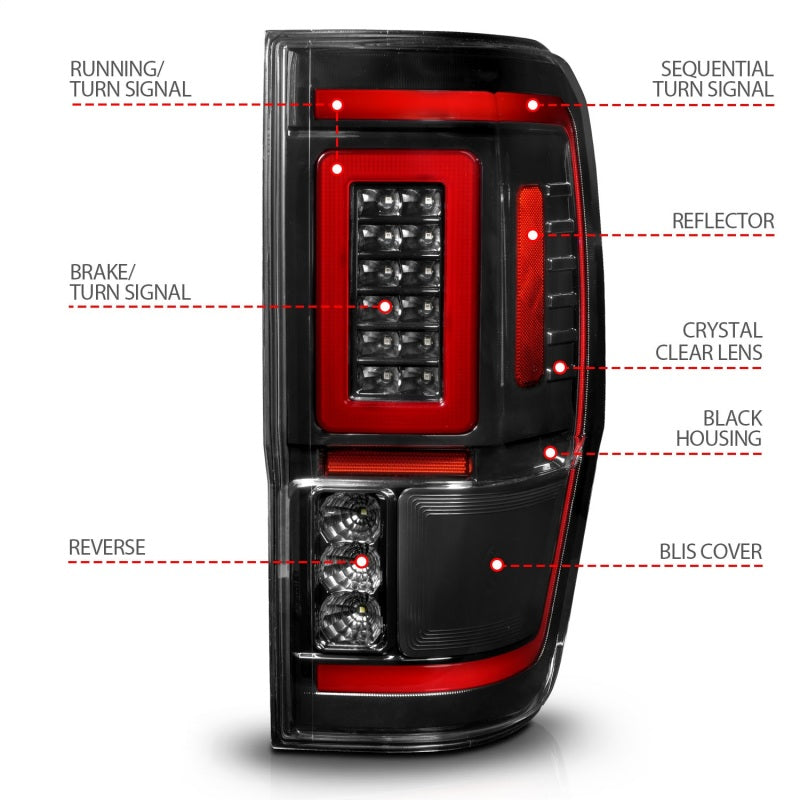 ANZO 19-22 Ford Ranger Full LED Taillights w/ Lightbar Sequential Signal Black Housing/Clear Lens - Mammoth Racing -