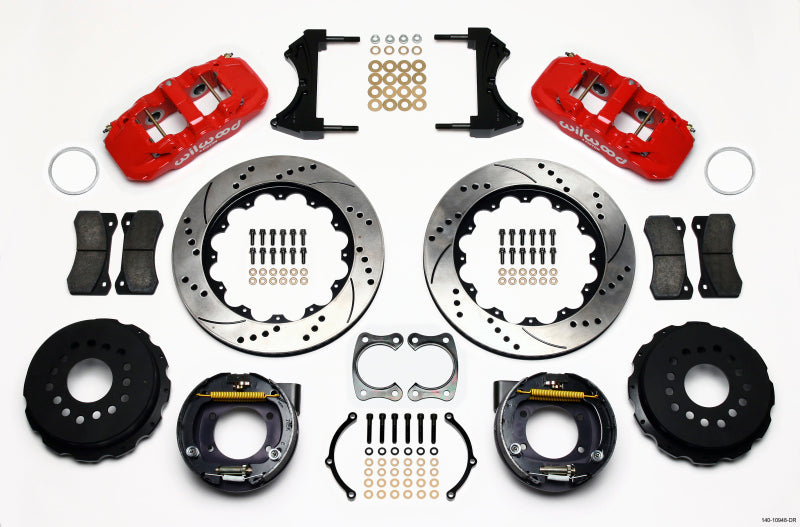 Wilwood Aero4 Rear P-Brake Kit 14.00in Drill Red Big Ford New Style 2.50in Offset - Mammoth Racing -