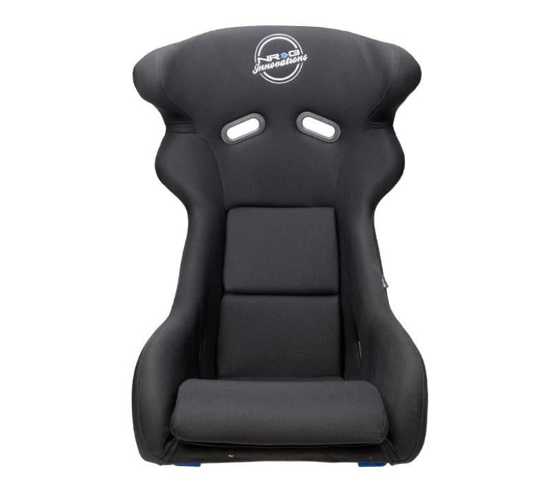 NRG FRP Bucket Seat - White Finish with Arrow Embroidery And Blue Side Mount Bracket - My Store