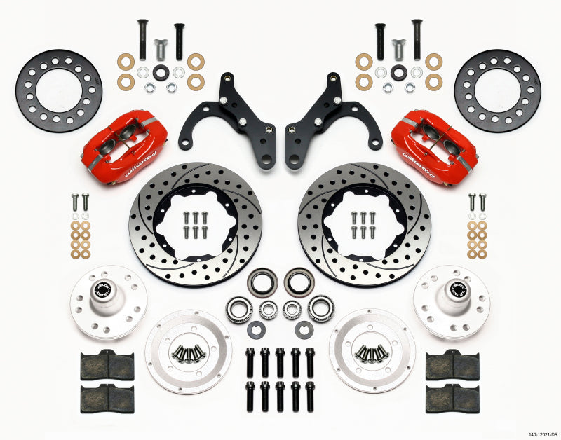 Wilwood Forged Dynalite Front Kit 11.00in Drill-Red 65-68 Chevy Impala -Drum Spindle - Mammoth Racing -