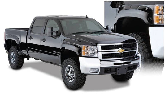 Bushwacker 07-13 Chevy Silverado 1500 Fleetside Pocket Style Flares 4pc 69.3in Bed - Black - Mammoth Racing -