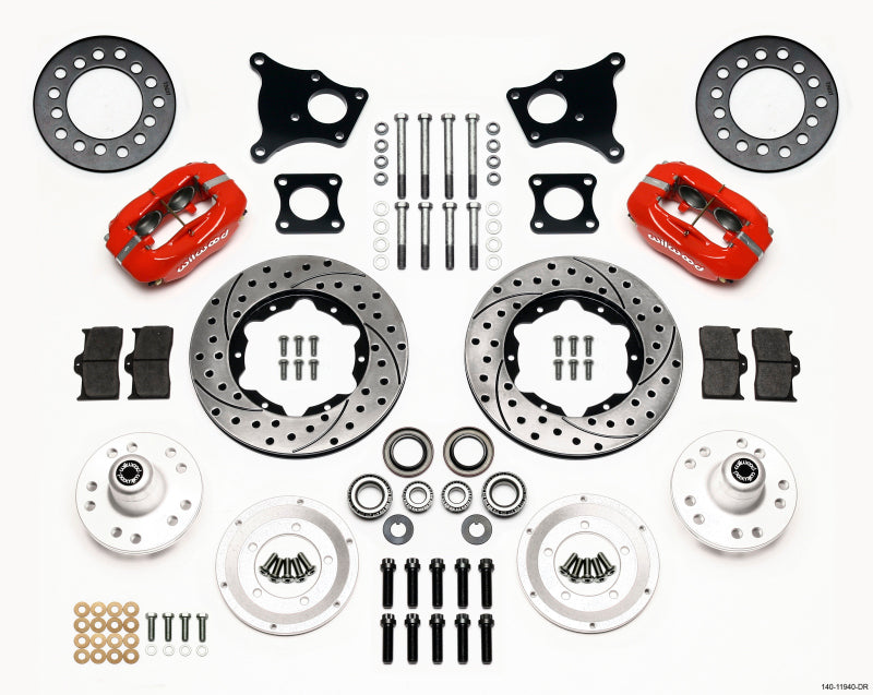 Wilwood Forged Dynalite Front Kit 11.00in Drill-Red AMC 71-76 OE Disc w/o Bendix Brakes - Mammoth Racing -