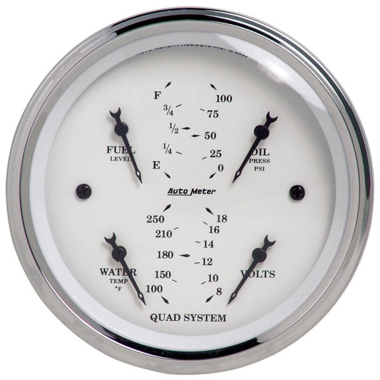 Autometer Old Tyme White 3-3/8in Short Sweep Electric Quad Gauge-Oil Press 0-100 PSI/Water Temp100- - My Store