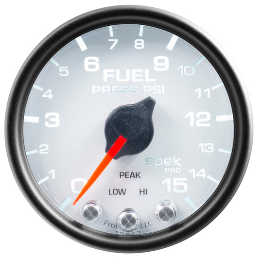 Autometer Spek-Pro Gauge Fuel Press 2 1/16in 15psi Stepper Motor W/Peak & Warn Wht/Blk - My Store