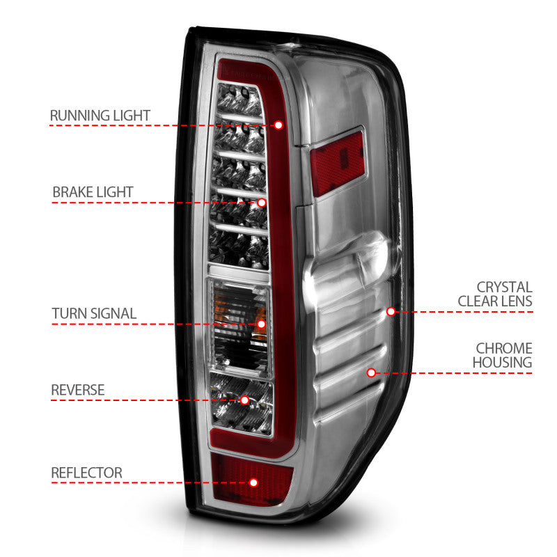 ANZO 2005-2021 Nissan Frontier LED Taillights Chrome Housing/Clear Lens - Mammoth Racing -