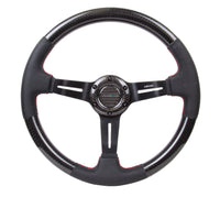 NRG Carbon Fiber Steering Wheel (350mm /1.5in. Deep) Leather Trim w/Red Stitch & Slit Cutout Spokes - My Store