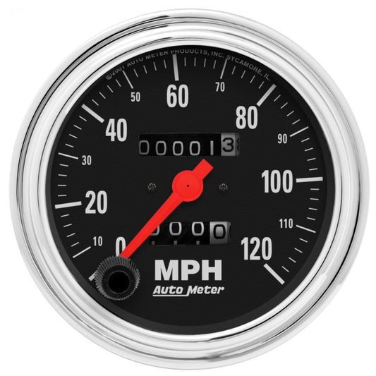 Autometer Traditional Chrome 3-3/8in 120 MPH In-Dash Full Sweep Mechanical Speedometer - My Store