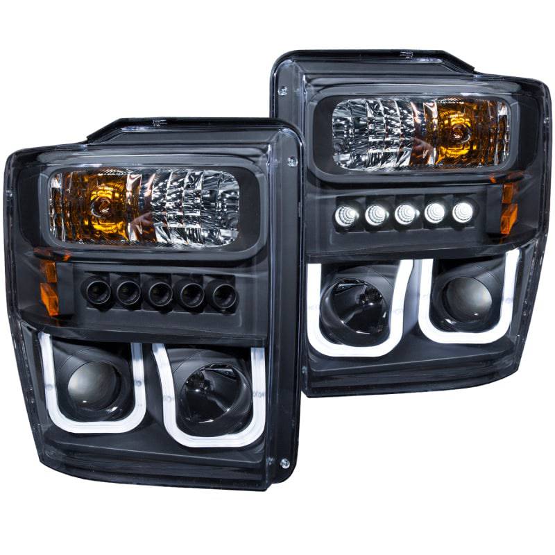 ANZO 2008-2010 Ford F-250 Projector Headlights w/ U-Bar Black - My Store