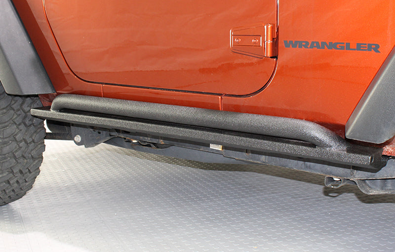 Fishbone Offroad 07-18 Jeep Wrangler JK 2 Door Rubicon Steel Rock Slider - Black Textured Powdercoat - Mammoth Racing -