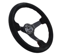 NRG Reinforced Steering Wheel (350mm / 3in. Deep) Blk Suede/Red BBall Stitch w/5mm Matte Blk Spokes - My Store