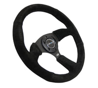 NRG Reinforced Steering Wheel (350mm / 2.5in. Deep) Blk Suede Comfort Grip w/5mm Matte Blk Spokes - My Store
