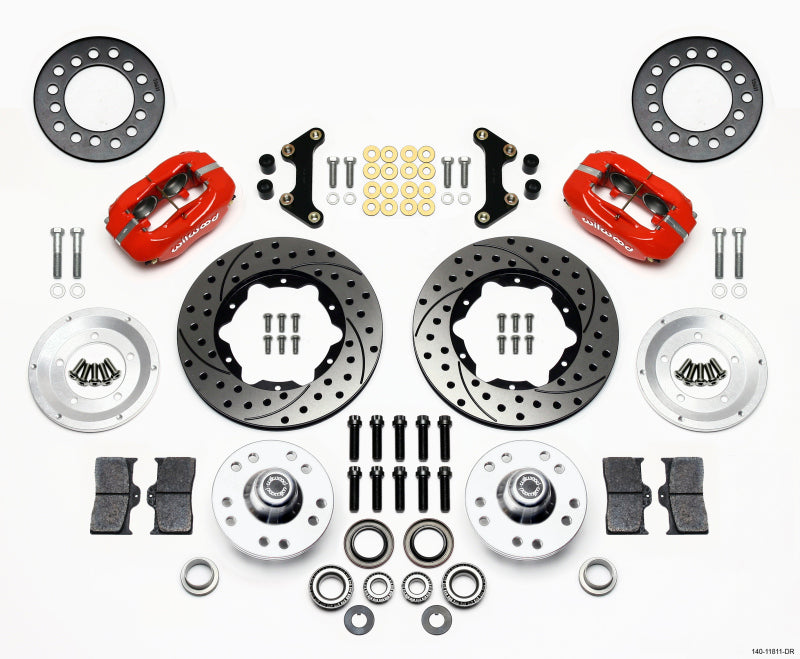 Wilwood Forged Dynalite Front Kit 11.00in Drill-Red 49-54 Chevy / 53-62 Corvette - Mammoth Racing -