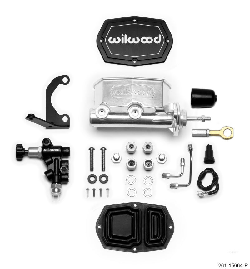 Wilwood Compact Tandem M/C - 15/16in Bore w/RH Bracket and Valve (Mustang Pushrod) - Ball Burnished - My Store