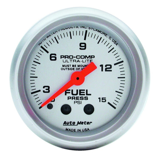Autometer Ultra-Lite 2-1/16in 0-15 PSI Mechanical Fuel-Pressure Gauge w/ Isolator - My Store