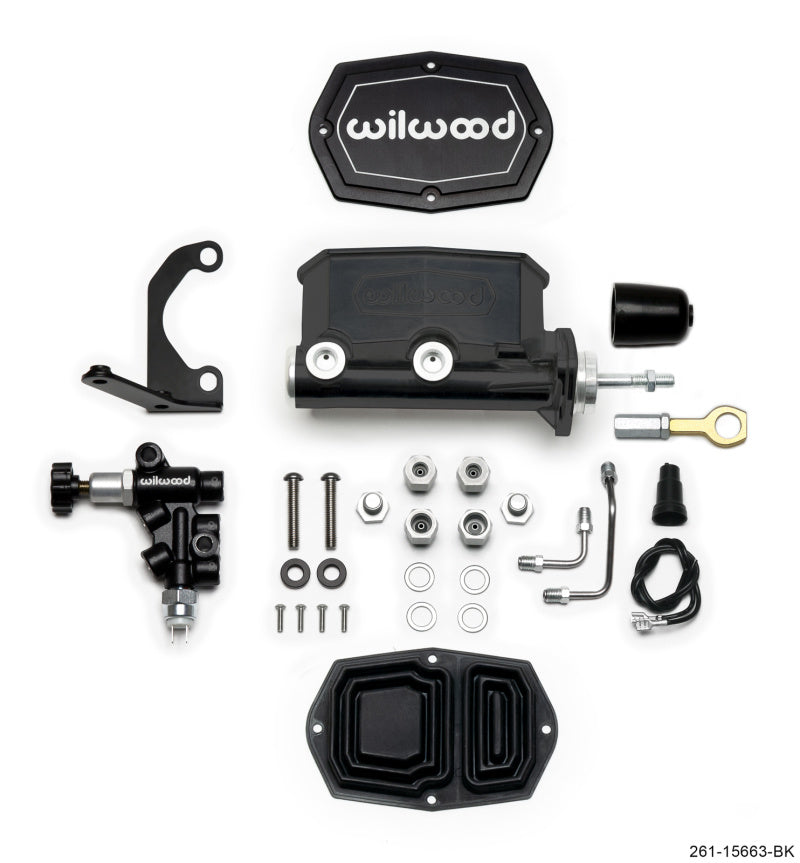 Wilwood Compact Tandem M/C - 7/8in Bore w/RH Bracket and Valve (Mustang Pushrod) - Black - My Store