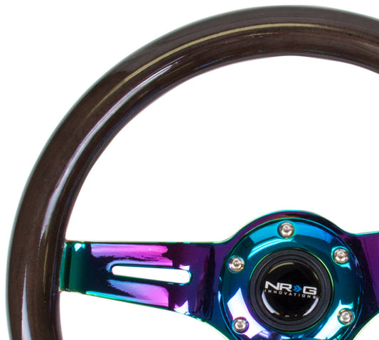 NRG Classic Wood Grain Steering Wheel (310mm) Black w/Neochrome 3-Spoke Center - My Store