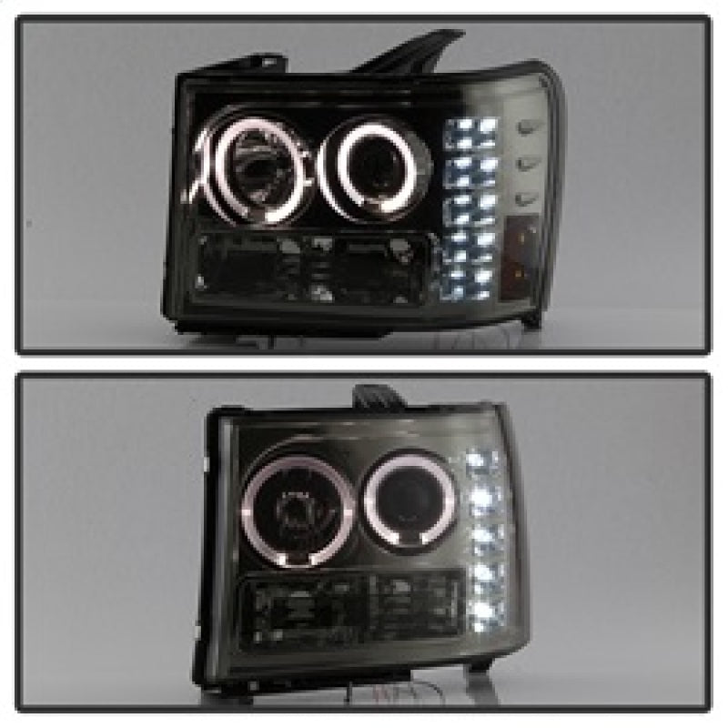 Spyder GMC Sierra 1500/2500/3500 07-13 Projector Headlights LED Halo- LED Smoke PRO-YD-GS07-HL-SM - Mammoth Racing -