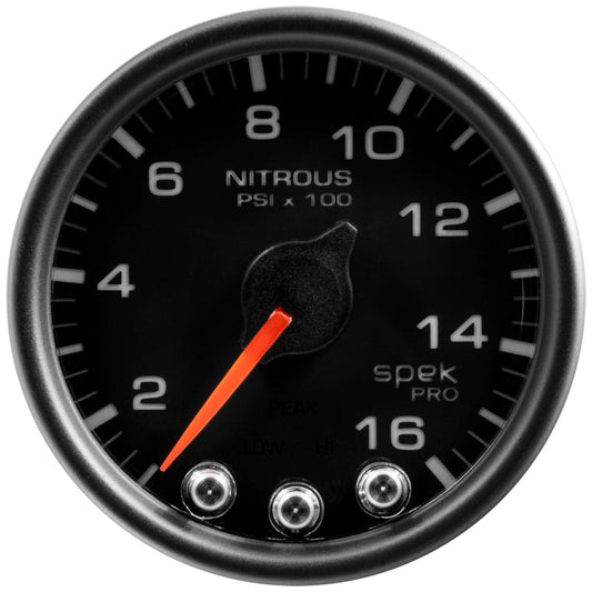 Autometer Spek-Pro Gauge Nitrous Press 2 1/16in 1600psi Stepper Motor W/Peak & Warn Blk/Blk - My Store