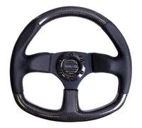 NRG Carbon Fiber Steering Wheel (320mm) Flat Bottom & Leather Trim w/Black Stitching - My Store