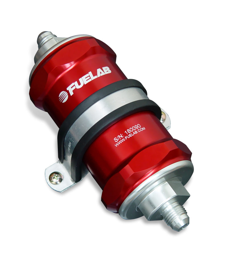Fuelab 818 In-Line Fuel Filter Standard -6AN In/Out 40 Micron Stainless - Red - Mammoth Racing -