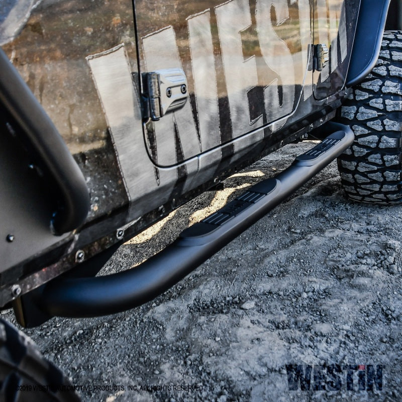 Westin 18-22 Jeep Wrangler JLU 4dr. E-Series 3 Nerf Step Bars - Tex. Blk - Mammoth Racing -