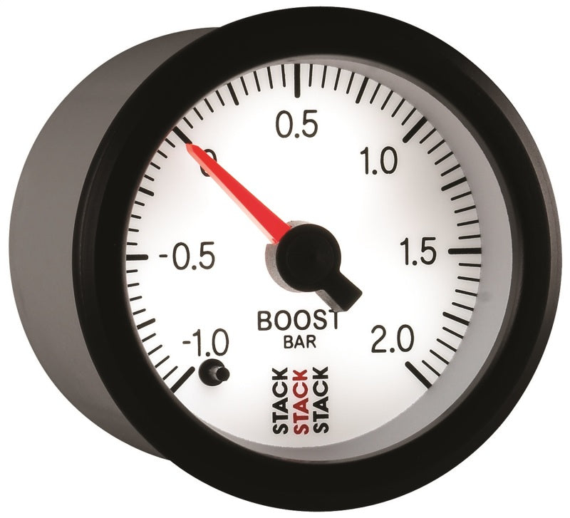 Autometer Stack 52mm -1 to +2 Bar (Incl T-Fitting) Pro Stepper Motor Boost Pressure Gauge - White - My Store