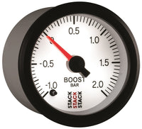 Autometer Stack 52mm -1 to +2 Bar (Incl T-Fitting) Pro Stepper Motor Boost Pressure Gauge - White - My Store