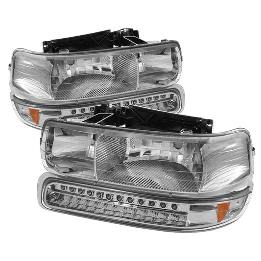 Xtune Chevy TahOE 00-06 Headlights w/ LED Bumper Lights Amber Chrome HD-JH-CSIL99-LED-SET-C - Mammoth Racing -