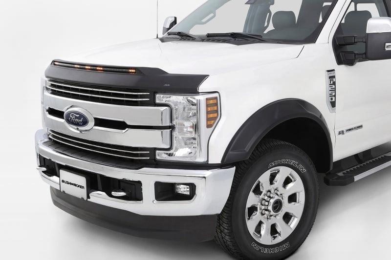 AVS 2017-2019 Ford F250 Super Duty Aeroskin Low Profile Hood Shield w/ Lights - Black - Mammoth Racing -