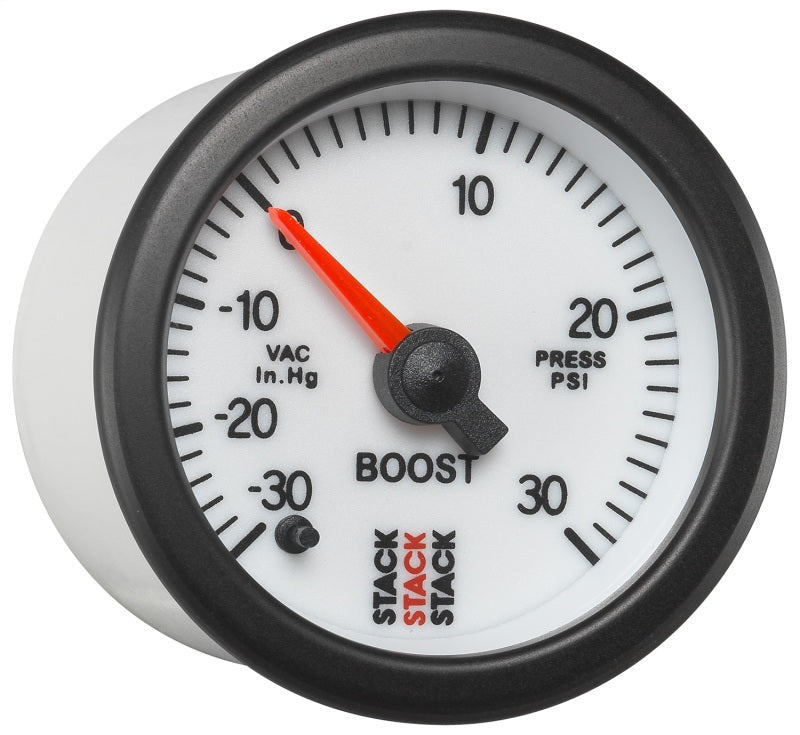 Autometer Stack 52mm -30inhg to +30 PSI (Incl T-Fitting) Pro Stepper Motor Boost Press Gauge - White - My Store
