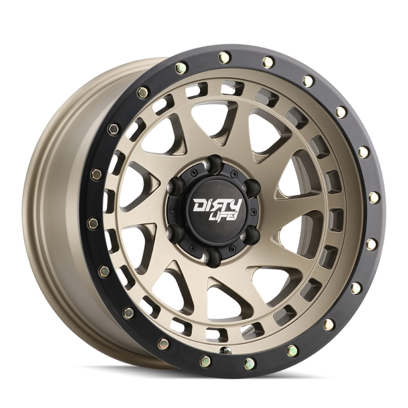 Dirty Life 9311 Enigma Pro 17x9/6x139.7 BP/-12mm Offset/106mm Hub Satin Gold Wheel - Beadlock - Mammoth Racing -