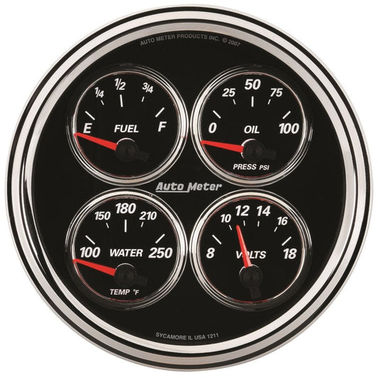 Autometer Designer Black II 100psi/100-250 Deg F/8-18 Volt Oil Press/Water Temp/Volt/Fuel Quad Gauge - My Store