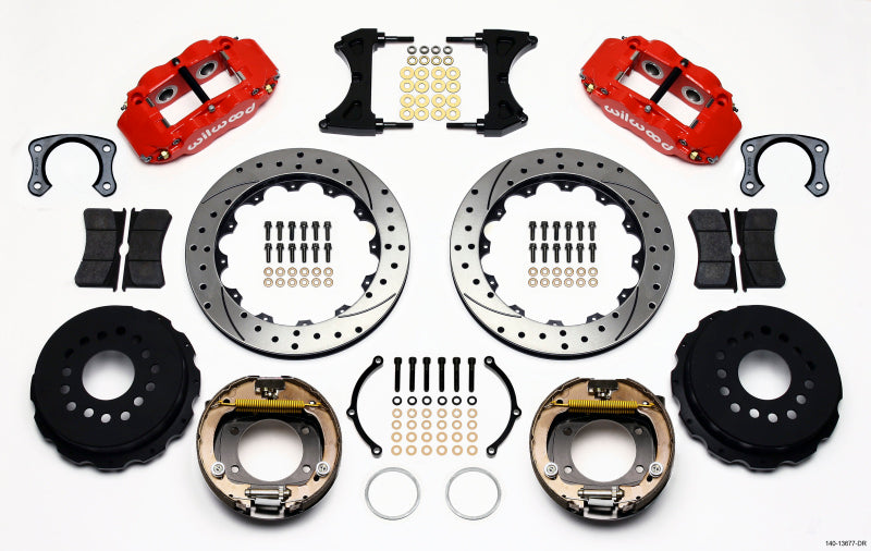 Wilwood Narrow Superlite 4R Rear P-Brk Kit 12.88in Drill Red Big Ford New Style - My Store