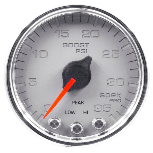 Autometer Spek-Pro Gauge Boost 2 1/16in 35psi Stepper Motor W/Peak & Warn Silver/Chrome - My Store