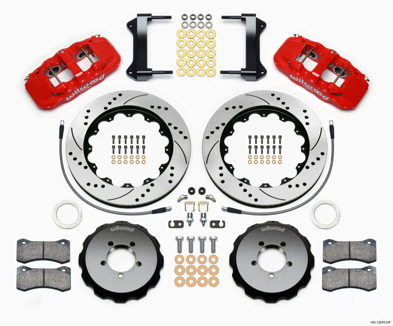 Wilwood Aero6 Front Hat Kit 14.00 Drilled Red 1999-2012 Subaru WRX w/Lines - Mammoth Racing -
