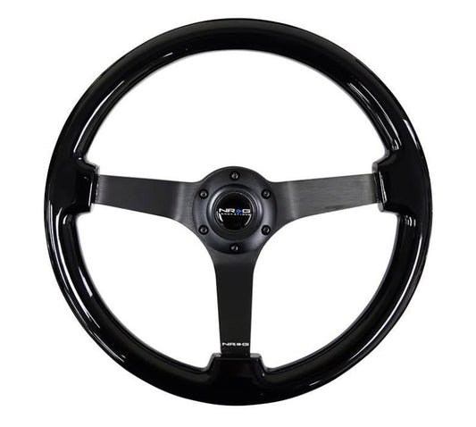 NRG Reinforced Steering Wheel Classic Wood Grain (350mm / 3in. Deep) Matte Black Solid 3-Spoke - My Store