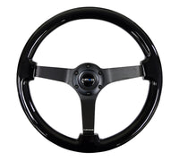 NRG Reinforced Steering Wheel (350mm / 3in. Deep) Black w/Black Chrome Solid 3-Spoke Center - My Store