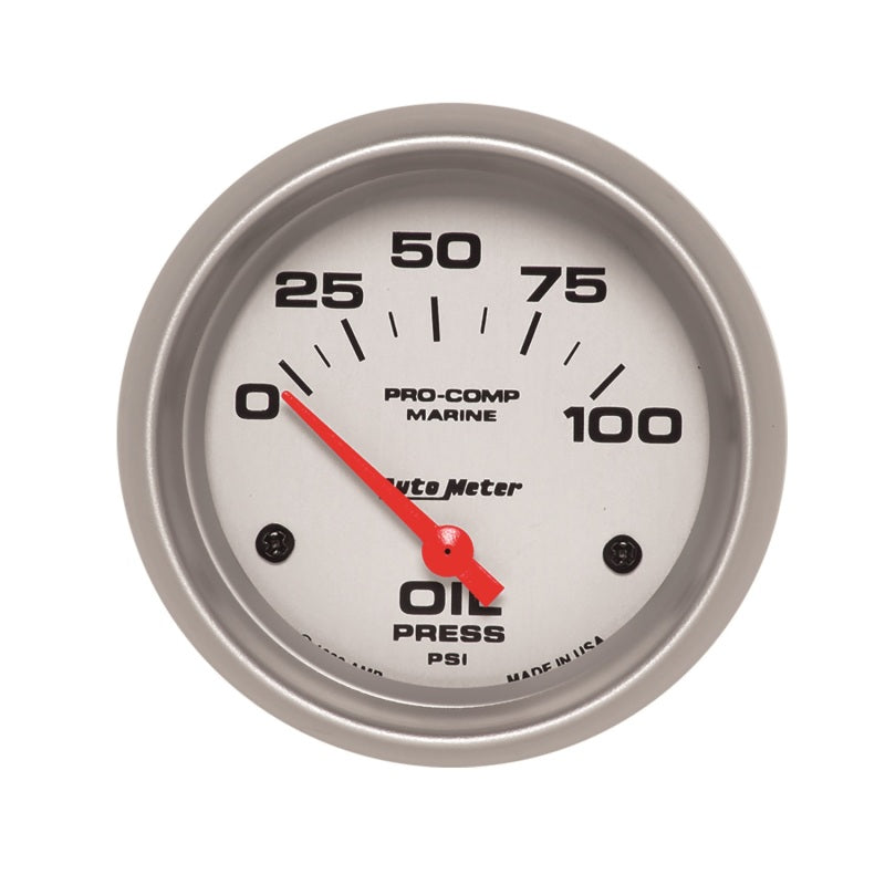 Autometer Marine Silver Ultra-Lite 2-5/8in 100psi Electric Oil Pressure Gauge - My Store