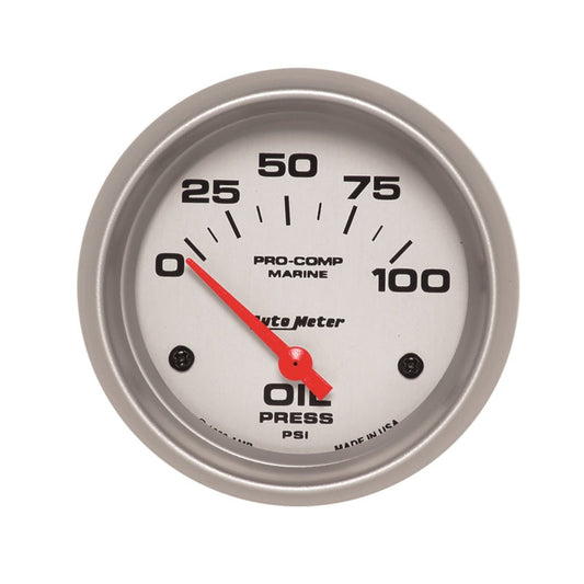 Autometer Marine Silver Ultra-Lite 2-5/8in 100psi Electric Oil Pressure Gauge - My Store