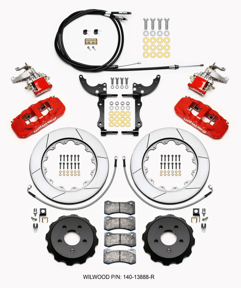 Wilwood Aero4 / MC4 Rear Kit 14.00 Red 2015-Up Mustang w/Lines & Cables - My Store