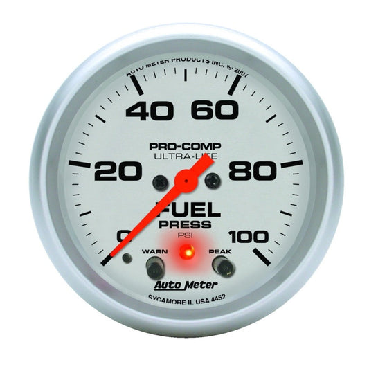Autometer Ultra-Lite 2-5/8in Full Sweep Elec 0-100 PSI Fuel Pressure w/ Peak Memory & Warning Gauge - My Store