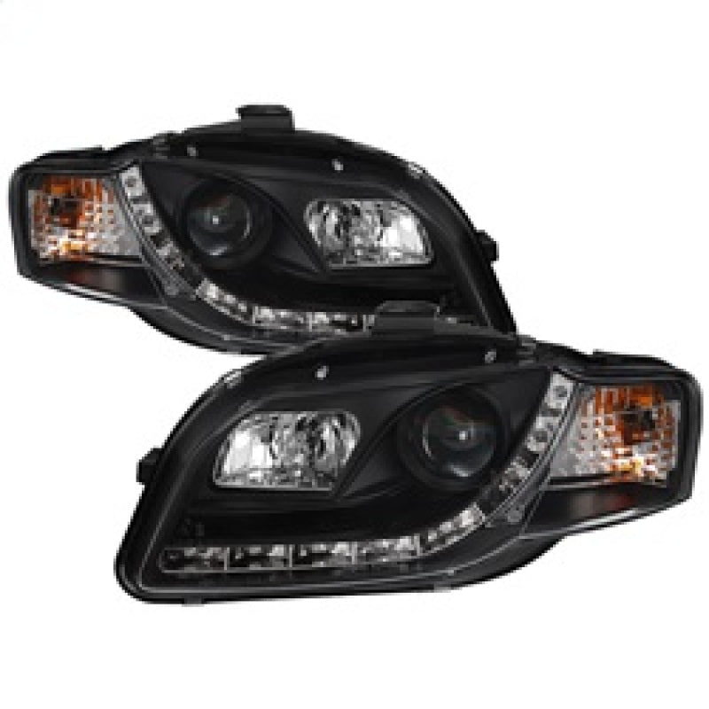 Spyder Audi A4 06-08 Projector Headlights Halogen Model Only - DRL Black PRO-YD-AA405-DRL-BK - Mammoth Racing -